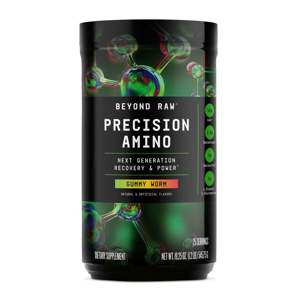 BEYOND RAW Přesnost Amino 124; Recovery & Power Amino Acid Formule Azid 124; Palivové svalstvo 124; Vylepšení Hydratace Amino 124; Gummy Worm Acid 124; 25 Služeb