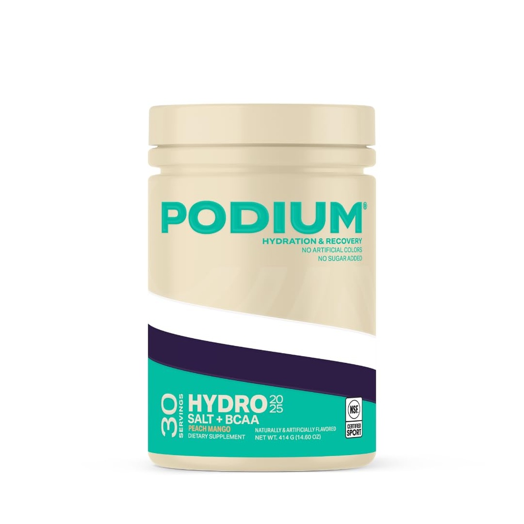 Nutrition podium, Instantized BCAA Powder, Hydro and Salt 2025, 30 Servings, Electrolytes, Hydration, Recovery (Peach Mango)