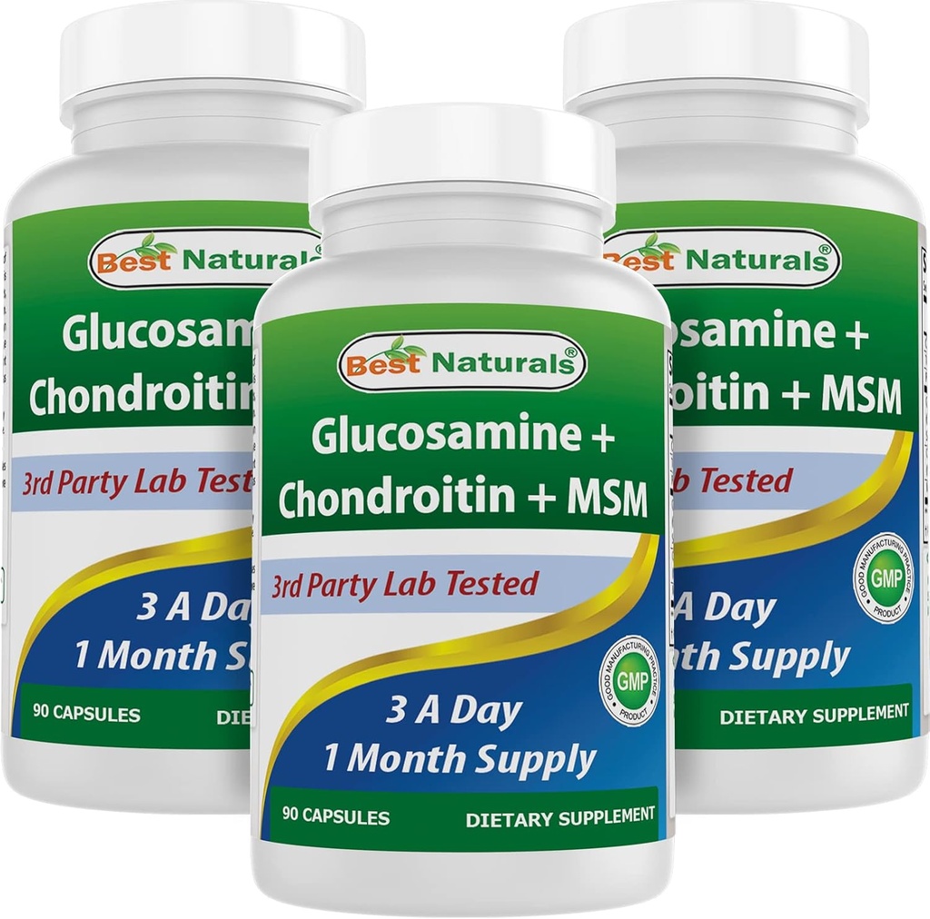 Nejlepší Naturals, Glucosamine Chondroitin MSM doplňky, 2600 mg na servírování, 90 Kapsle (90 Počet (balení po 3))