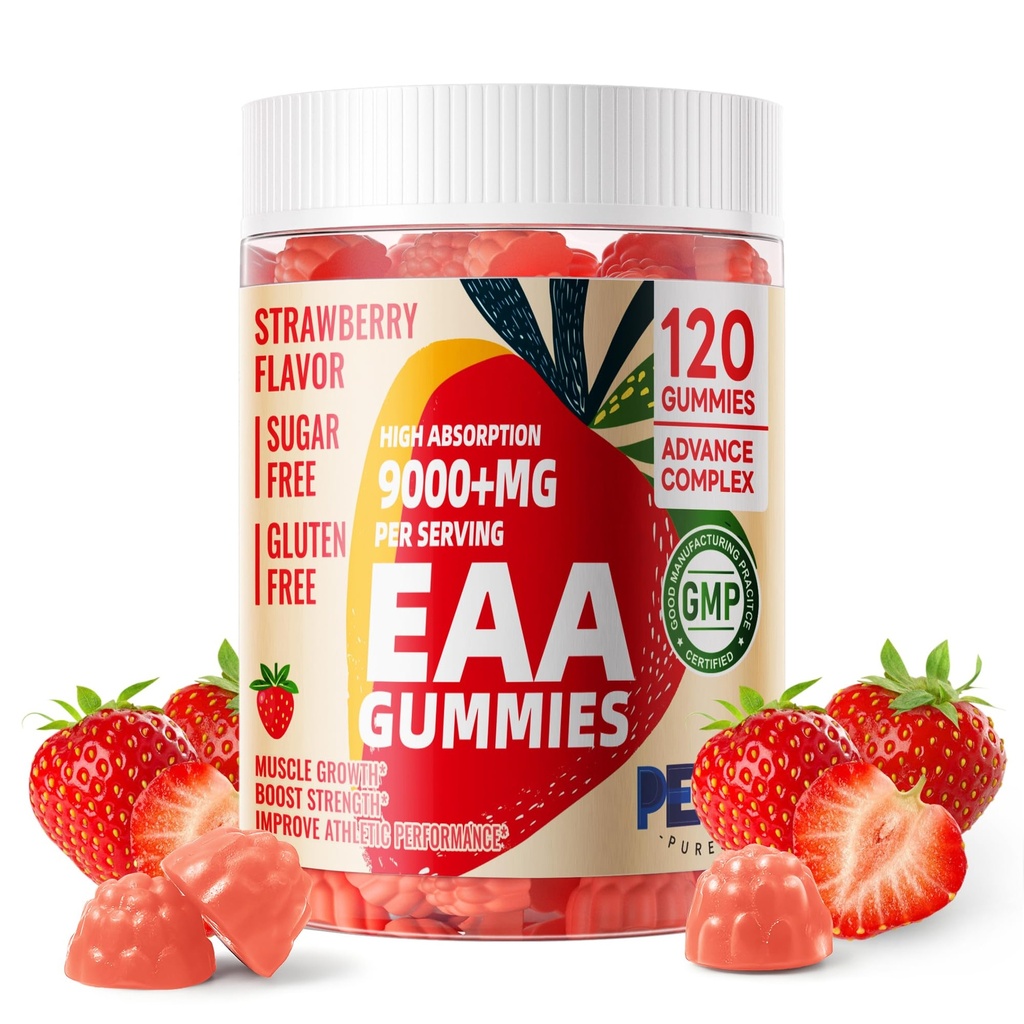 Domací luštěniny EAA 120 gumové (Strawberry), esenciální aminokyseliny - všech 9 esenciální aminos (EAA) a všech Branched- Chain aminos (BCAA), Non- GMO, gluten zdarma, Vegetarian Friendly