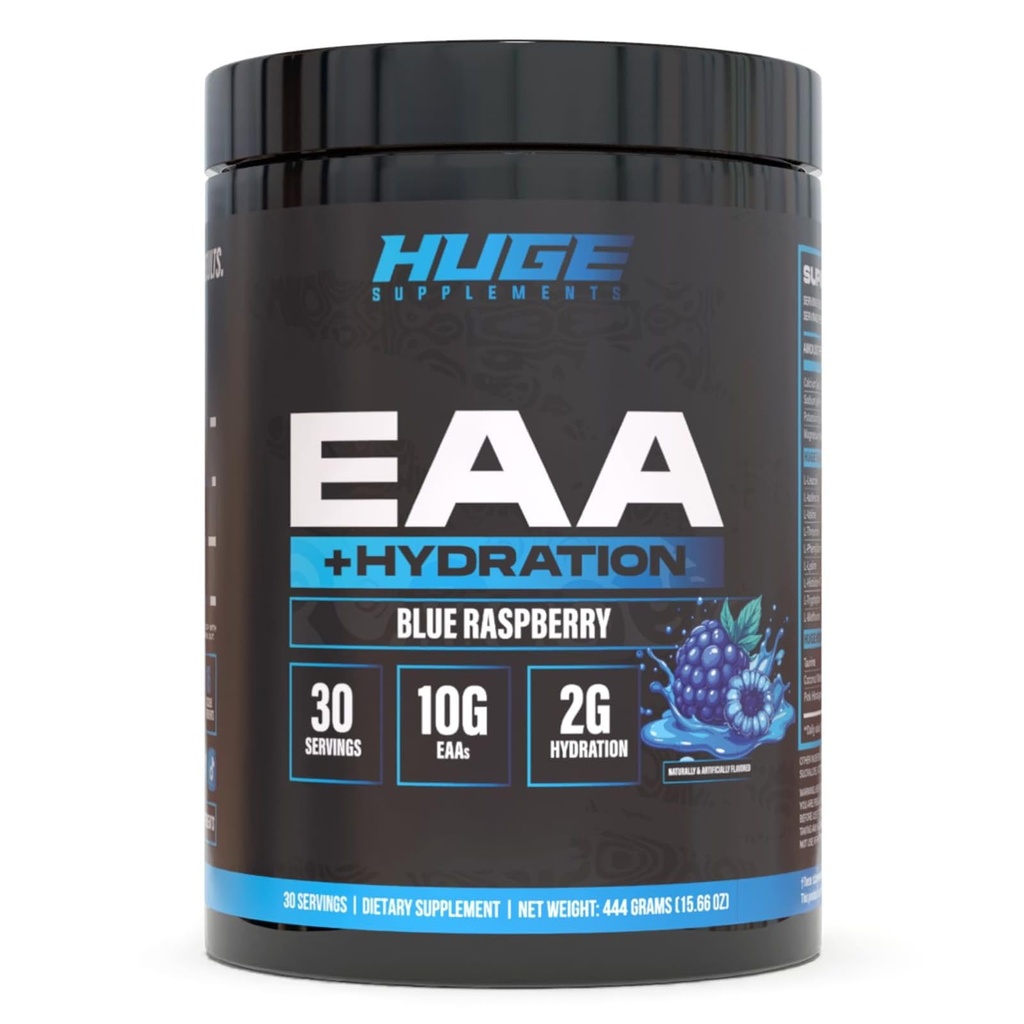 Obrovský EAA + Hydratace, esenciální aminokyseliny Powder, EAA & BCAA, Intra & Post Workout Recovery Powder, Muscle Growth, Recovery & Performance, 10g EAA & Electrolytes, 30 Servings (Blue Raspberry)