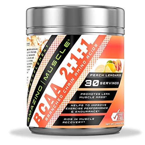Amazing Muscle BCAA 2: 1: 1 Branched Chain Amino Acids Dodatek 124; 6000 Mg per Serving CLAS124; Peach Lemonade Flavor CLAS124; 30 Servings