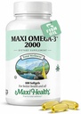 Maxi Health Omega 3 Fish Oil 2000mg - Rybí olej Omega 3 Doplňky s No Fishy Aftertact - Triple Strength EPA DHA - Kosher Omega3 Dodatek k podpoře celkové Wellness (100 Softgels)