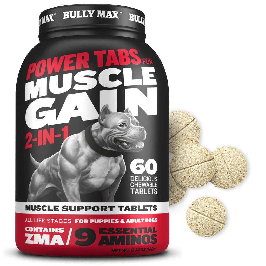 Bully Max 2-in-1 Muscle Builder Chewable tablety pro štěňata a dospělé psy - Štěňata & Dog Vitamíny a doplňky pro svalový zisk a růst - Ultimate Canine Multivitamíny pro všechny plemeno & ages - 60 Tabs
