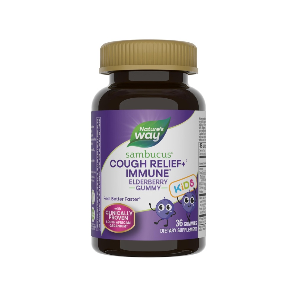 Nature 's Way Sambucus Kids Cough Relief + (1) Imunite Gummy *, Feel Better Faster (1), Klinicky osvědčený Jihoafrický Geranium, s bezinky, Vitamin C & Zinek, Gluten Free, Vegetarian, 36 Gummies
