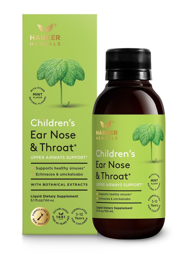 Dětský ušní nos & hrdelní syrup, Bylinný vzorec pro sinusové a sezónní wellness zahrnuje Echinacea, Pelargonium & Elderflower, Plant- based - 5.1 Fl oz (30 Servings)