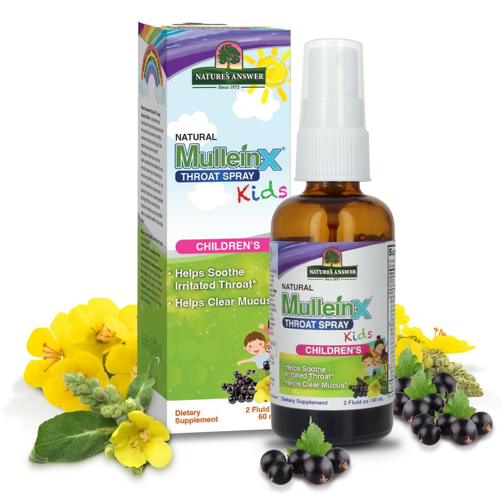 Příroda odpověď Mullein X Dětské hrdlo Spray 2oz - Gluten Free, Vegetarian, Alkohol Free, non GMO, ClearMucus, Soothes Irritated Throat, Made in USA - Podpora pro děti, Toddlery - Cestovní velikost