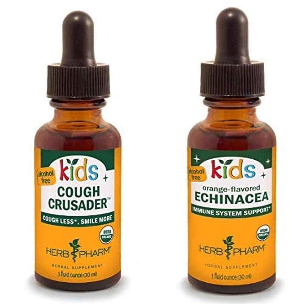 Herb Pharm Kids Certified- Organic Alcohol- Free Cough Crusader Liquid Herbal Formule, 1 Ounce & Kids Certified- Organic Alcohol- Free Echinacea Glycerite Liquid Extract, 1 Ounce