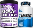 Eluce ZMatrix Magnesium a zink Post Workout dodatek (60 Služeb) Plus doplnění BCAA aminokyseliny prášek pro přípravu a příspěvek (Grape, 30 Služeb)