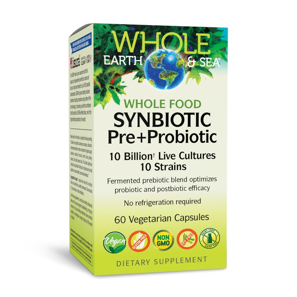 Natural Factors Whole Food Synbiotic Pre + Probiotic 10 Billion - Organic Gut & Digestive Health Supplement - Non- GMO, gluten- Free & Dairy- Free - 60 Vegetariánské kapsle (60 Služeb)