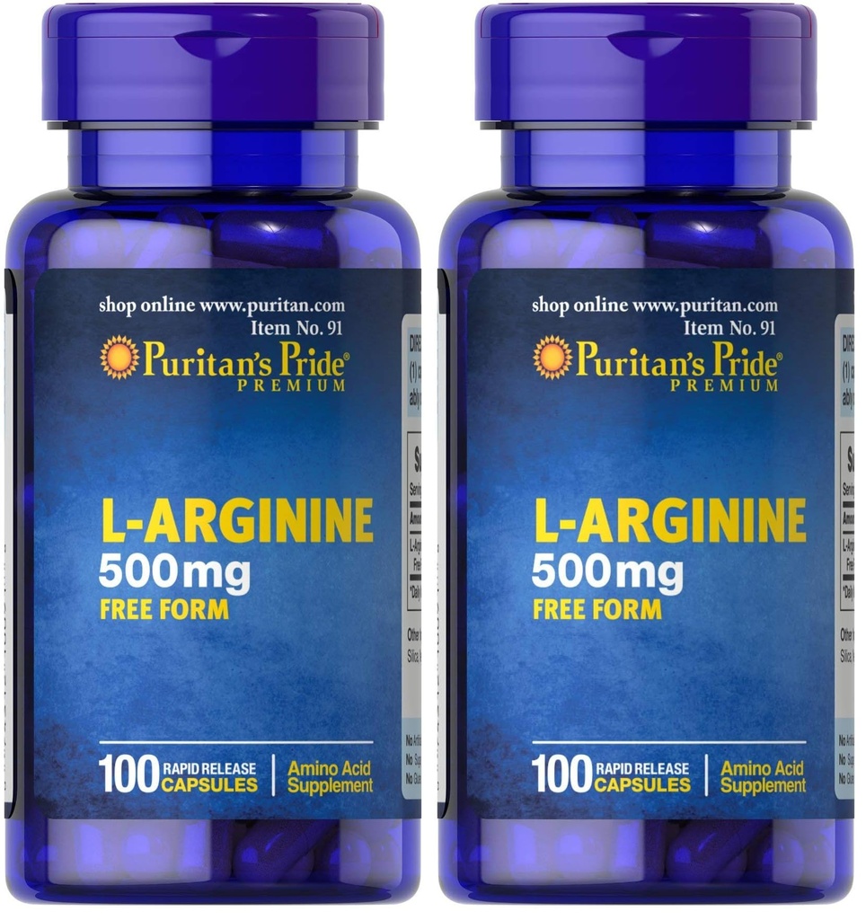 Puritan 's Pride L- Arginine 500 mg, Heart Health Support, 100 Count (Balení po 2)