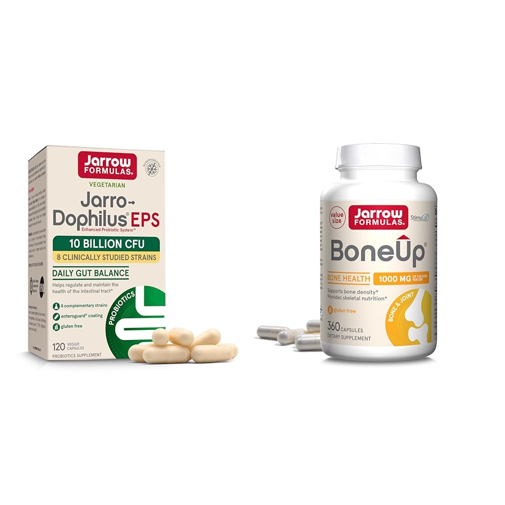 Jarrow Difficias Probiotics & Bone Supplement Bundle s Jarro-Dophilus EPS 10 miliard CFU a BoneUp s vitamínem D3, K2 & vápník