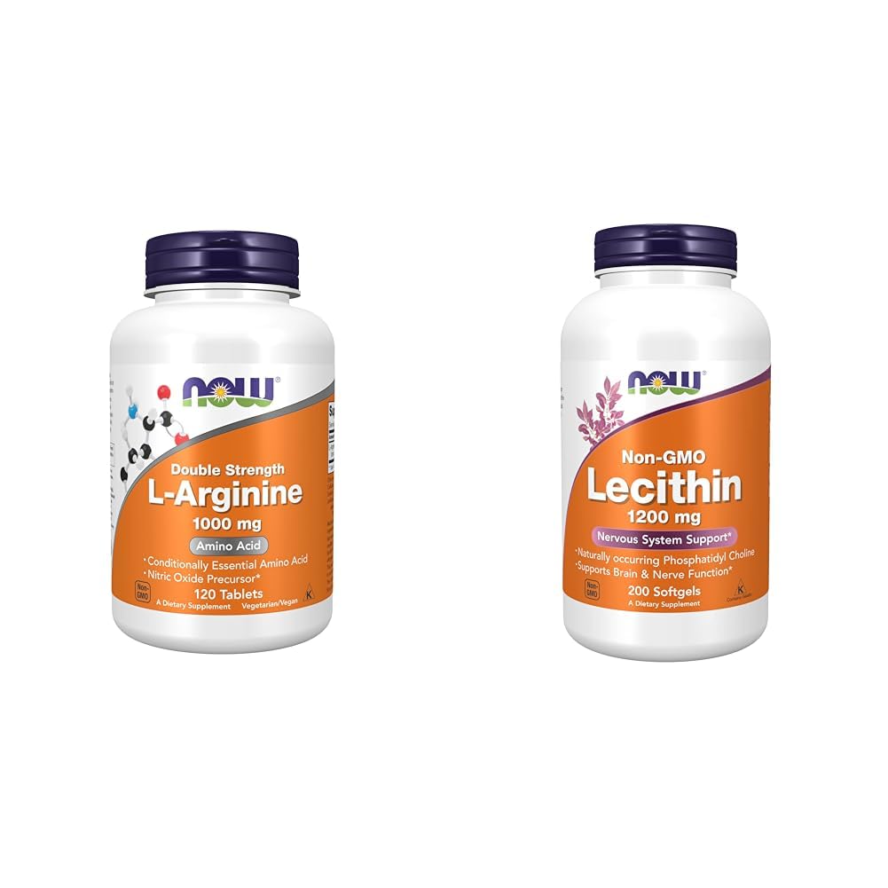 Nyní doplňky, L- arginin 1 000 mg, prekurzor oxidu dusnatého *, Aminová kyselina, 120 tablet a doplňky, Lecitin 1200 mg s přirozeně okurkujícím fosfatidylem Choline, 200 Softgels