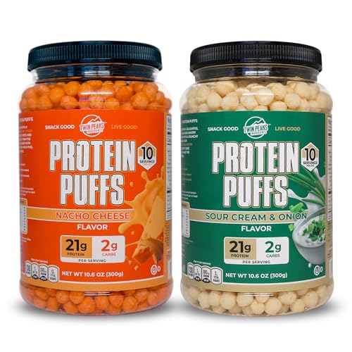 Twin Peaks Low Carb, Keto Friendly Protein Puffs Combo Pack, 1 Jug Sour Cream Flavor Puffs + 1 Jug Nacho sýr Flavor Puffs