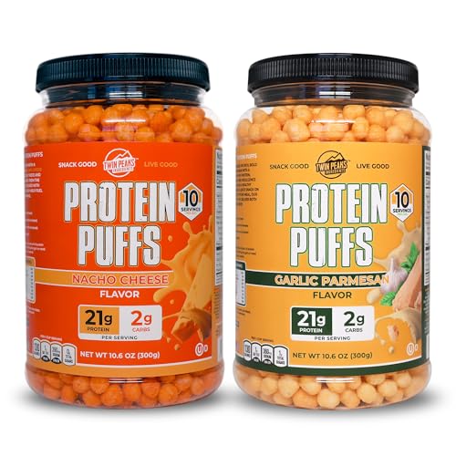 Twin Peaks Low Carb, Keto Friendly Protein Puffs, 1 Jug Česnek Parmesan Flavor Puffs + 1 Jug Nacho Sýr Flavor Puffs