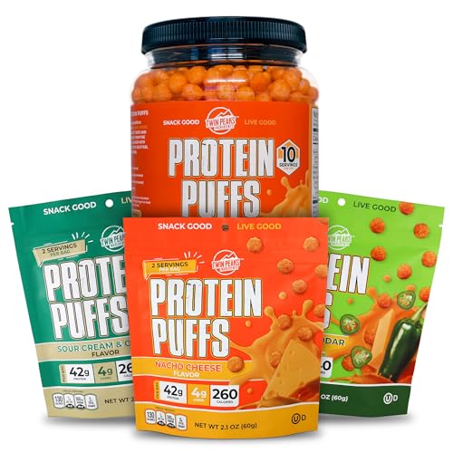 Twin Peaks Low Carb, Keto Friendly Protein Puffs, 3 sáčky Assored Flavor Puffs + 1 Jug Nacho sýr Flavor Puffs