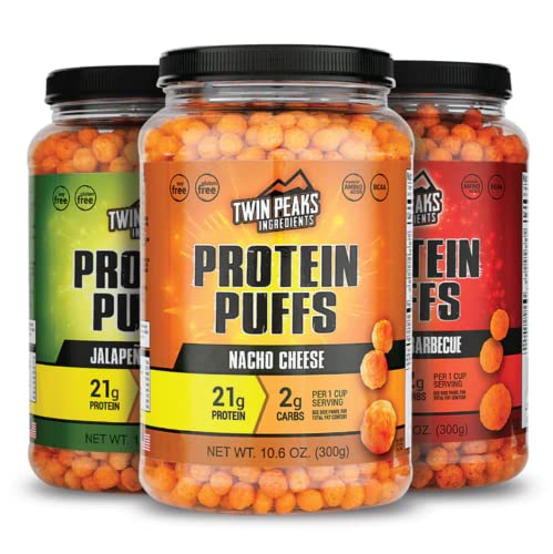 Twin Peaks Low Carb, Keto Friendly Protein Puffs, (Mesquite Barbecue + Nacho Cheese + Jalapeno Čedar)