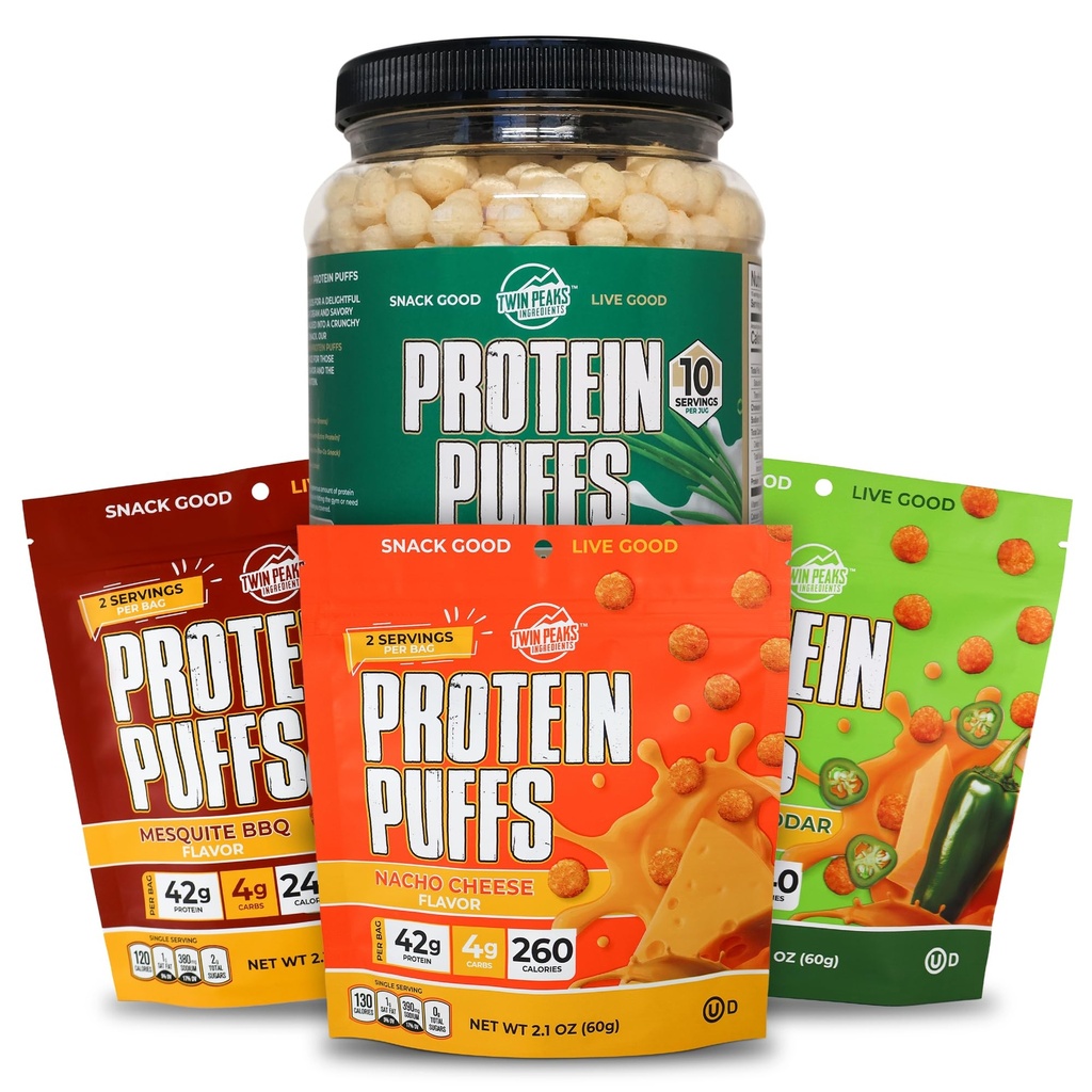 Twin Peaks Low Carb, Keto Friendly Protein Puffs, Sour Cream & Cibule + Twin Peaks ingredience Low Carb, Keto Friendly Protein Puffs