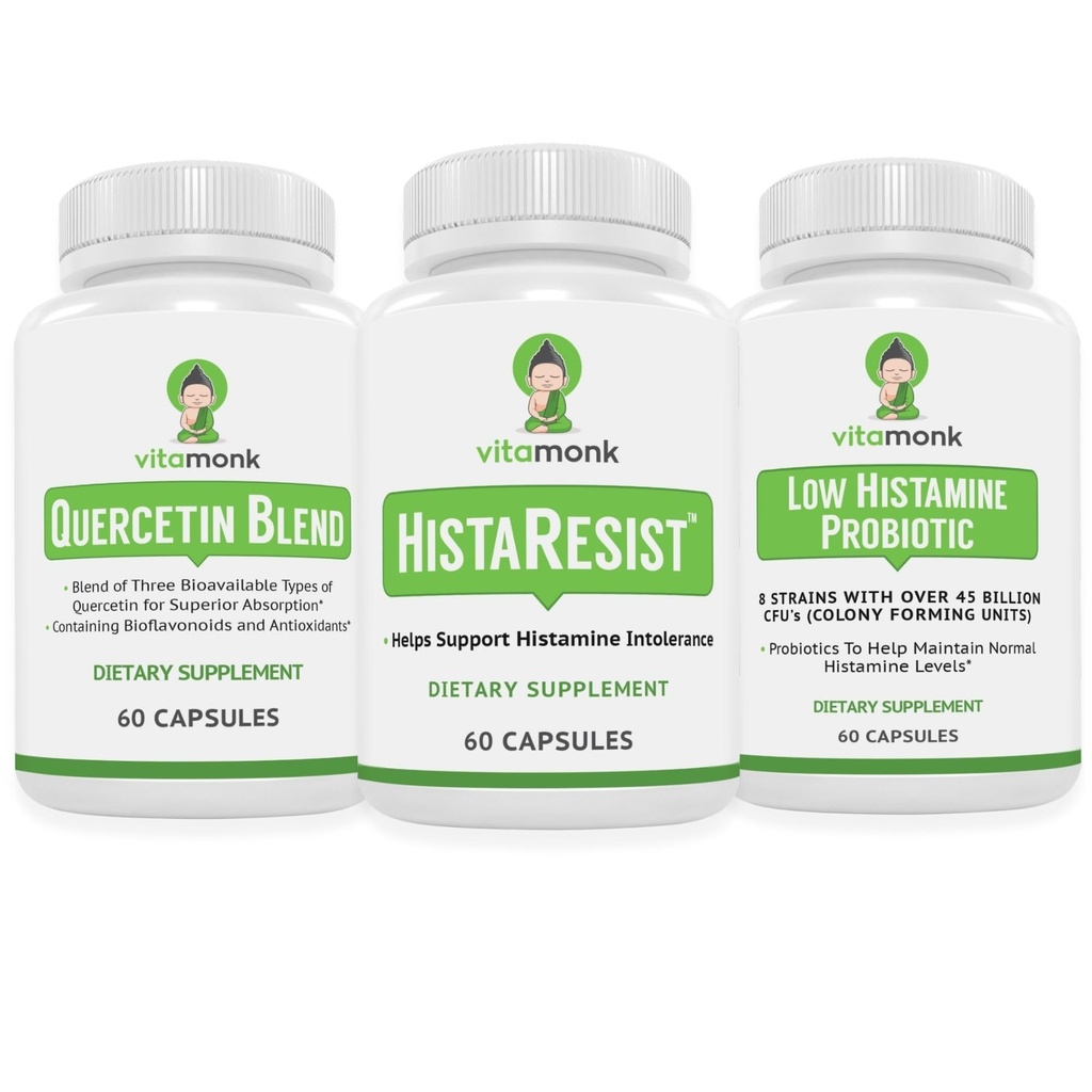 VitaMonk Quercetin, HistaResist & Low Histamine Probiotika - Imunitní, dietní a antioxidační podpora - Quercetin 500mg, DAO enzym, 45 miliard CFU