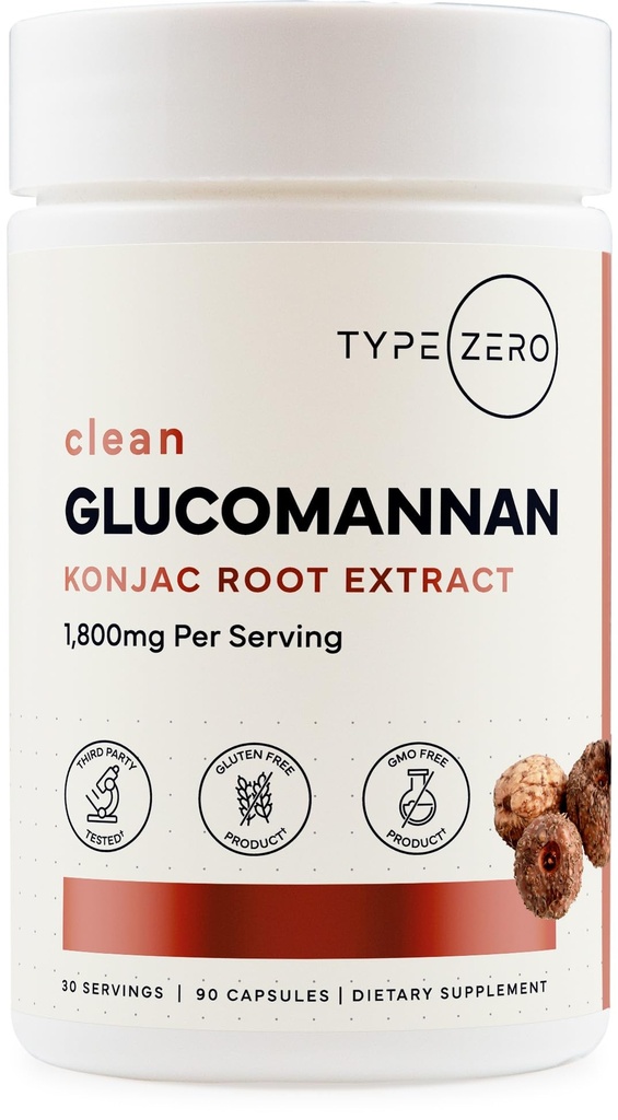 Typ Zero Clean Glucomannan Konjac Root Extract (90 kapslí) (1,800 MG per Serving) - 30 Servings, Non- GMO, gluten zdarma