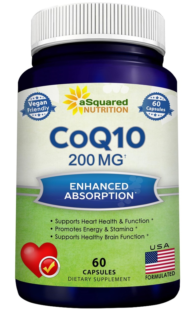 aSquared Nutrition CoQ10 200mg - 60 Kapsle - CO Q 10 Dodatek - Coenzym Q10 Ubiquinone Pills - Vegan CoQ-10 Extra Antioxidant Vitamin - Alternativa k Softgels & Gummies