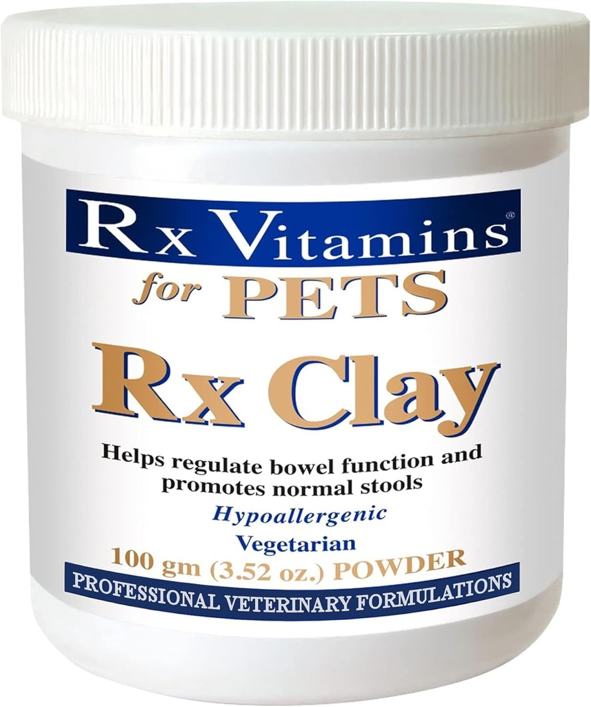 Rx Vitamins Rx Clay Powder for Domestics - Anti Gas & Anti Diarhea for Dogs & Cats - Pet Digestive Health & Stool Supplement for Elimination- 3.52 oz.