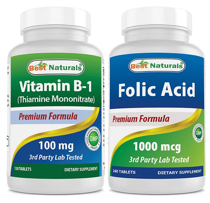 Nejlepší naturals Vitamin B1 jako thiamin mononitrát 100 mg & kyselina listová 1000 mcg