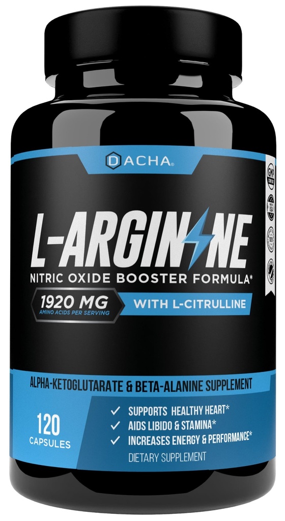 DACHA Premium L Arginine Pills 1920 MG - 120 VCAPS AAKG Nitric Oxide Prekurzor, L- Citruline HCL, Beta Alanin, Essential Amino Acids for Energy, Muscle Growth, Heart Health, Vaskularita & Stamina