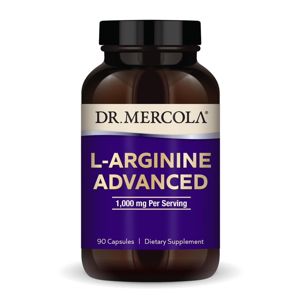 Dr. Mercola L- Arginine Advanced, 30 Servingů (90 kapslí), 1000 mg per Serving, Dietní dodatek, Podporuje výrobu energie, Non- GMO