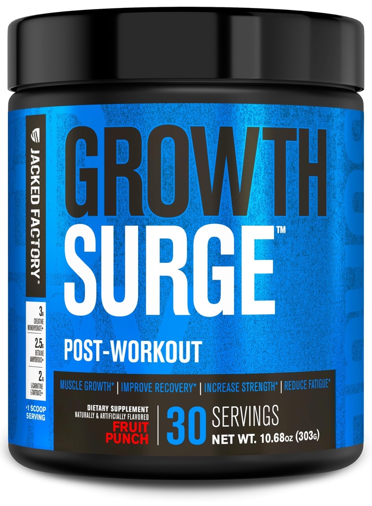 Jacked Factory Growth Surge Creatine Post Workout w / L- Carnitin - Denní Muscle Builder & Recovery dodatek s Creatin Monohydrát, Betaine, L- Carnitin L- Tartate - 30 Služení, Ovocný punč