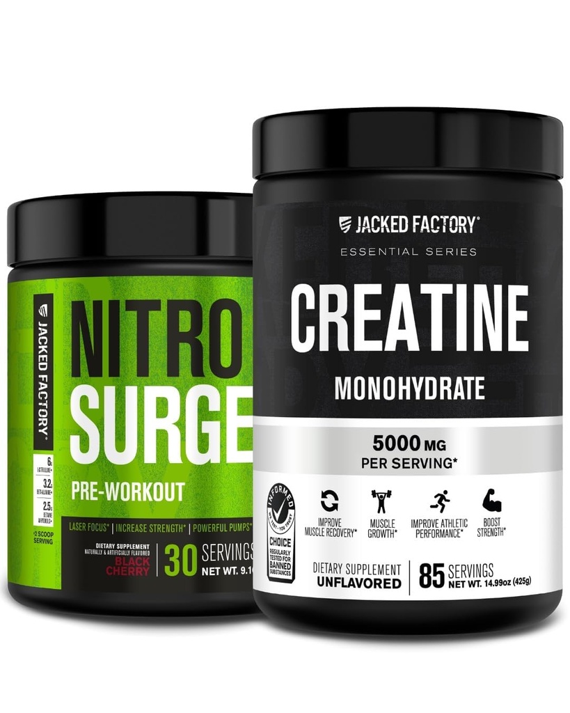 Jacked Factory Nitrofresh Pre- cvičení v Black Cherry & Creatine Monohydrát pro muže a ženy