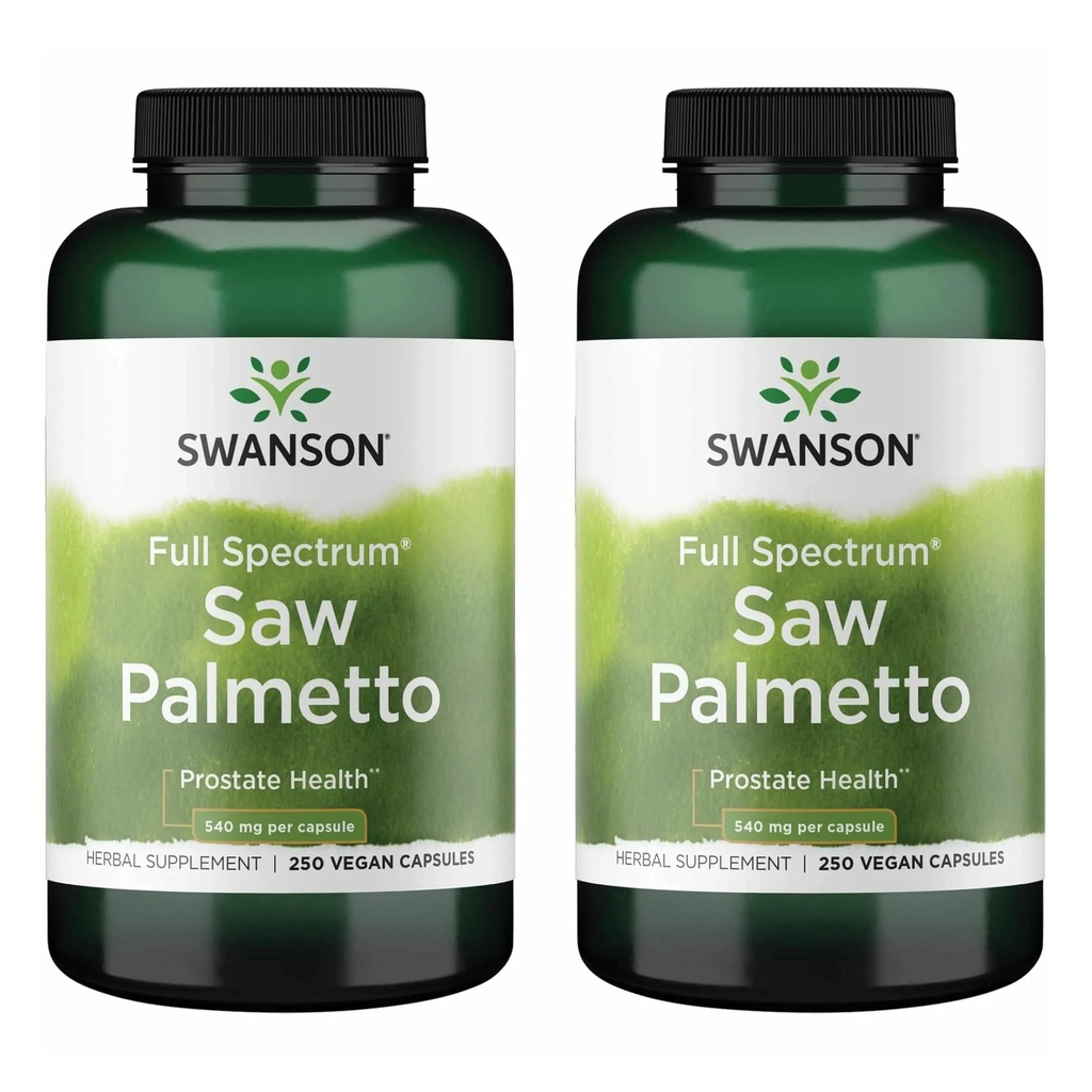 Swanson Saw Palmetto - Bylinný dodatek na podporu mužské prostatní zdravotní podpory - přírodní doplněk vlasů a Močové zdravotní podpora (540 mg 250 Kapsle) (2 balení)