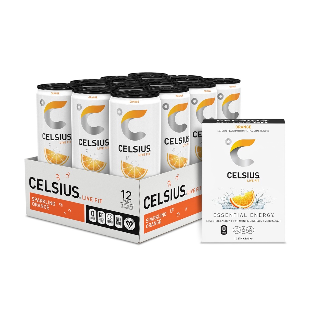 CELSIUS ® Nulový cukr Energy Drink & Powder Stick Bundle, Orange