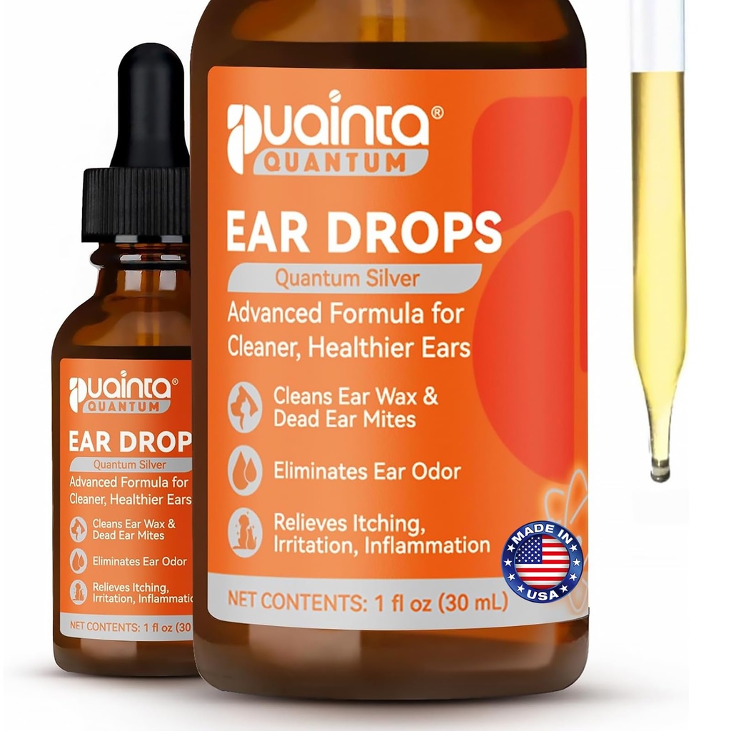 PUAINTA Dog Ear Cleaner, Natural Dog Ear Drops and Infection Treatment, Quantum Silver Dog Ear Cleaning Solution for Stching, Irritation & Wax Build- Up, 1oz