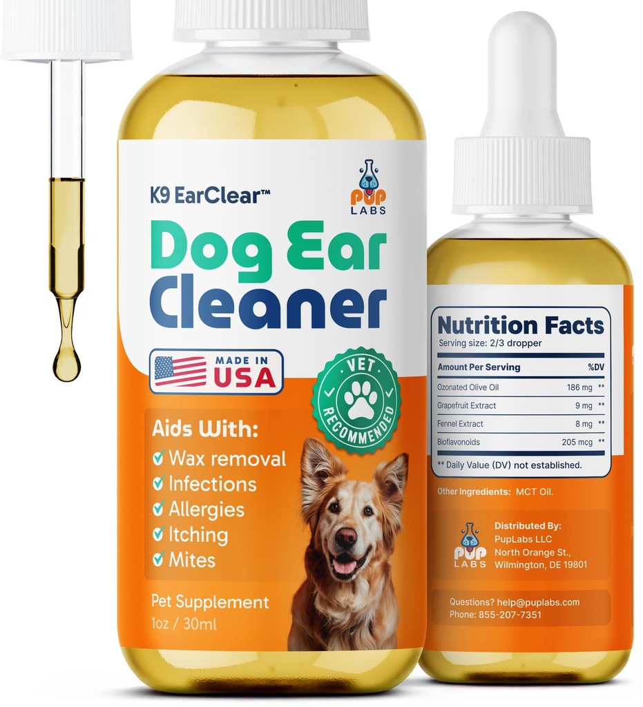 Pup Labs Uch Clear, Natural Dog Uar Cleaner and Infection Treatment for Dogs, Dog Drops for Stching, Irritation, & Wax Build- Up, 1 oz Lahvička s kapátkem