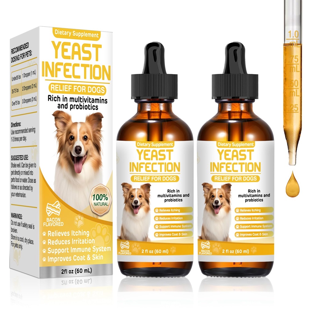 Kvasinková infekce Léčba psů, Psí Ucho Infekce Léčba, Svědění Ucho, Kůže a alergie Symptomy Relief- Reduces Zánět & Relieves Irritation, Dog Doping Kapky s Multivitamins Probiotika