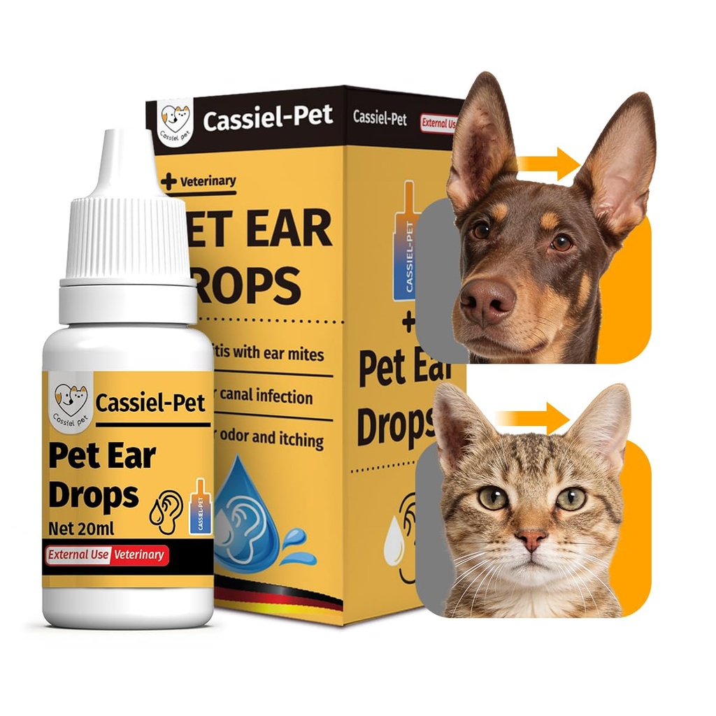 Ušní kapky pro léčbu infekce uší, Ušní roztoče Léčba, Dog Yeast Soothing Cleansing, Ušní vosk Odstranění, Itchy Uar Relief pro psy a kočky Cotto124; 20 ml 0.67 FL OZ