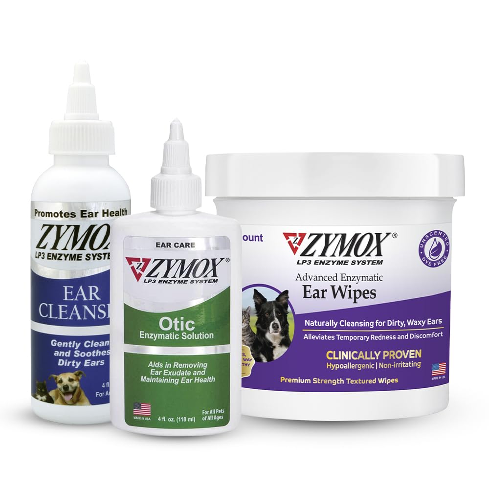 PET KING BRANDS ZYMOX Enzymatické Ušní ubrousky a Otic Uar řešení pro psy a kočky - Product Bundle - pro Dirty, Waxy, Smradlavé uši a Soothe Ušní infekce, 100 ct, 4 oz a 4 oz