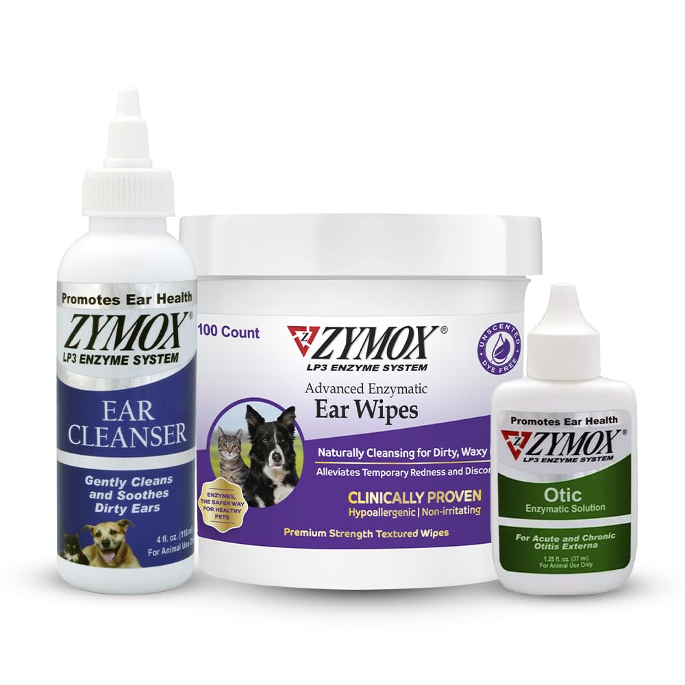 PET KING BRANDS ZYMOX Enzymatické Ušní ubrousky, Ušní Cleanser, & Otic Ušní roztok pro psy a kočky - Product Bundle - for Dirty, Waxy, Smradlavé uši a Soothe Uar Infekce, 100 ct, 4 oz a 1.25 oz