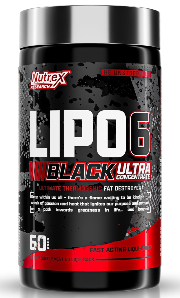 Nutrex Research Lipo-6 Black Ultra Koncentrát 124; Termogenní Energizing Fat Burner Dodatek, Zvýšení hmotnosti, Energie & intenzivní zaměření 124; Kapsle, 60Count