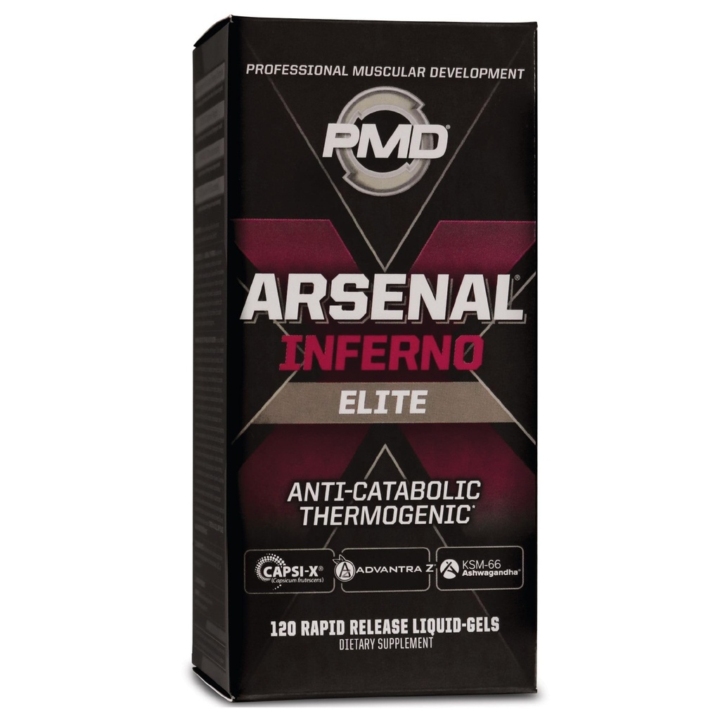 PMD Sports Arsenal X Inferno Superior Fast- acting Liquid Gel termogenní doplněk stravy - spalovač tuků a udržování svalů - Zvýšení metabolismus a energetický booster - 120 Tekuté gely