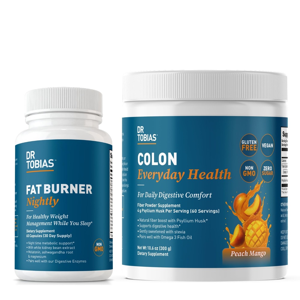 Dr. Tobias Fat Burner Nightly & Colon Everyday Health Peach Mango - Nighttime Metabolismus Support & Daily Psylium Fiber Drink for Digestive Health