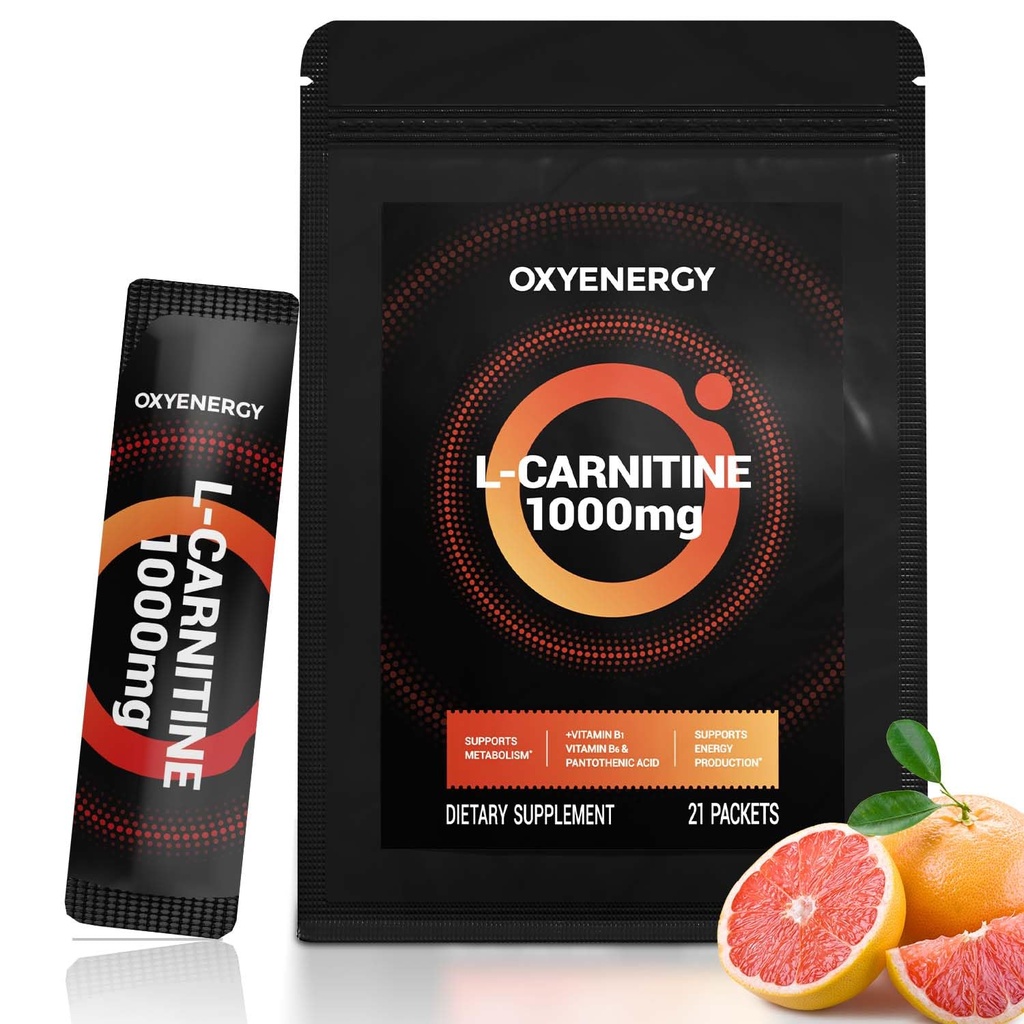 OxyEnergy Liquid L- Carnitin Supplement 1000mg - Gentle for Daily Use, Zero Calorie, Sugar- Free, Stim- Free Fat Burning & Endurance Booster, 21 On- TheBean Individual Liquid Sticks