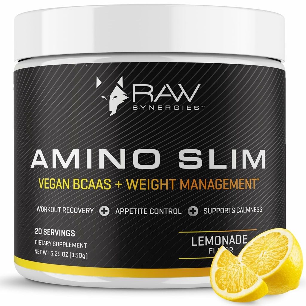 RAW Synergies Amino Slim - Active Lifestyle Supplement for Metabolic & Mindful Eating Support - Muscle & Energy Support - Sugar- Free & Vegan - Lemonade - 20 Služeb