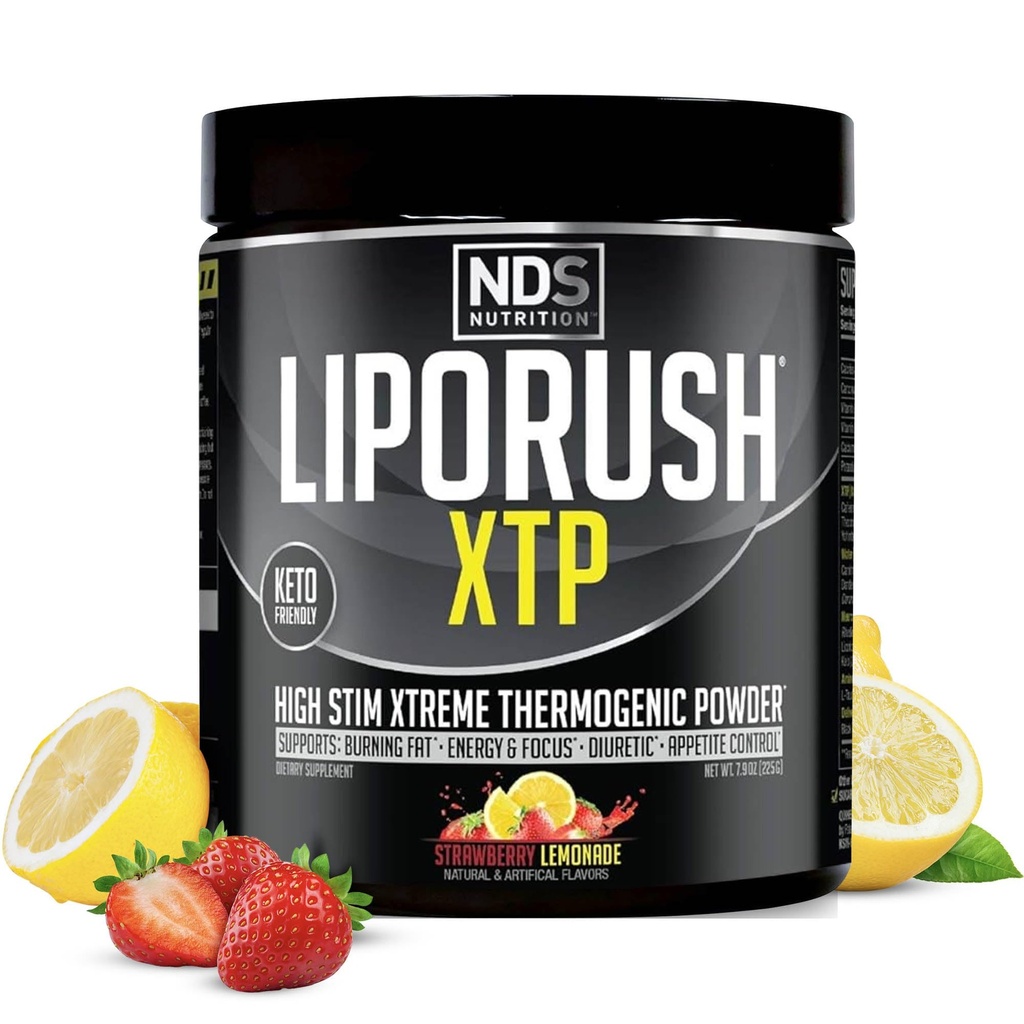 LIPORUSH NDS Nutrition XTP Thermogenic Fat Burner s L-Carnitin - Energy, Focus, and Appetite Control - Extreme Thermogenic Fat Burning Powder Weight Loss - Strawberry Lemonade (45 Servings)