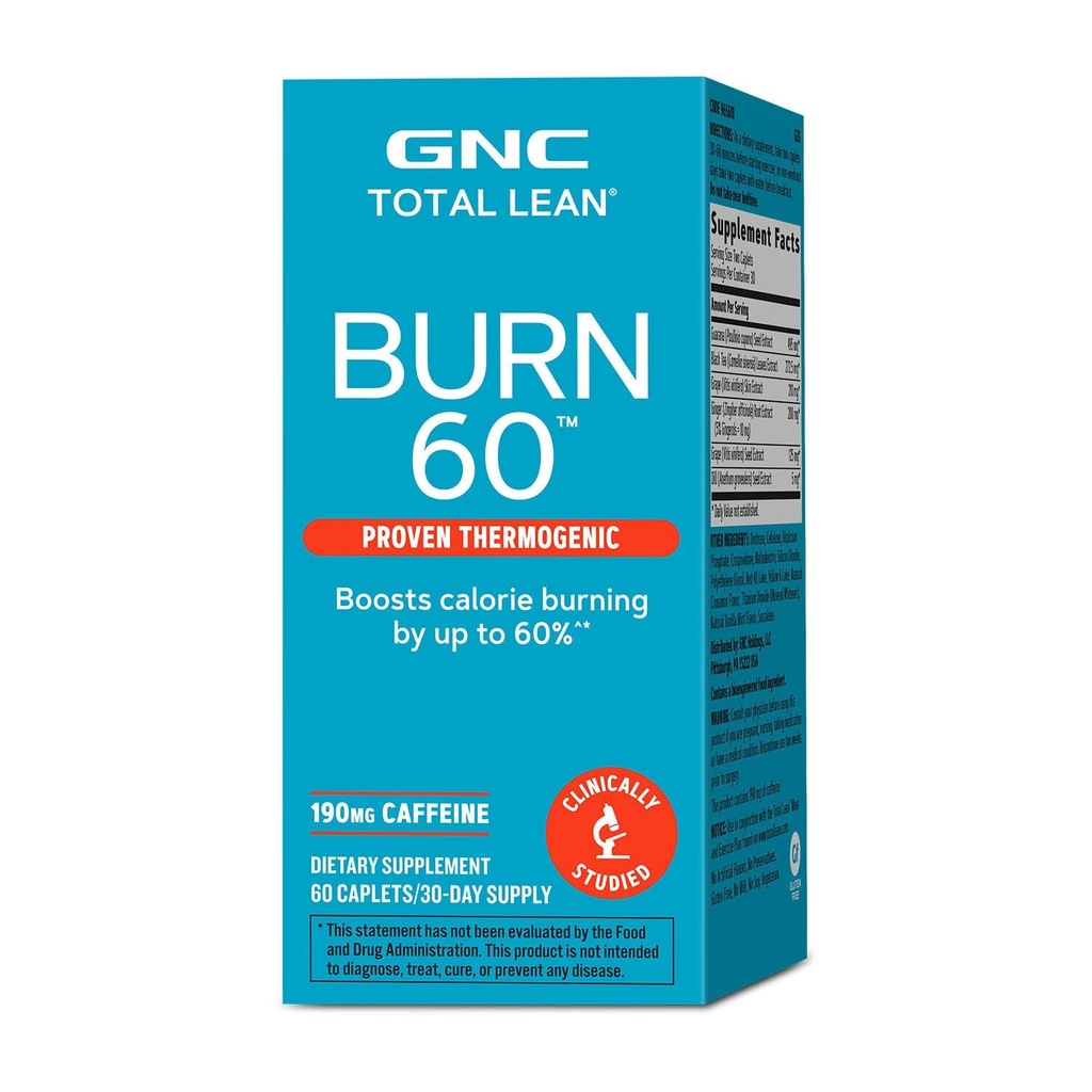 GNC Total Lean Burn 60, Klinicky osvědčený termogenní vzorec, 30 Služeb