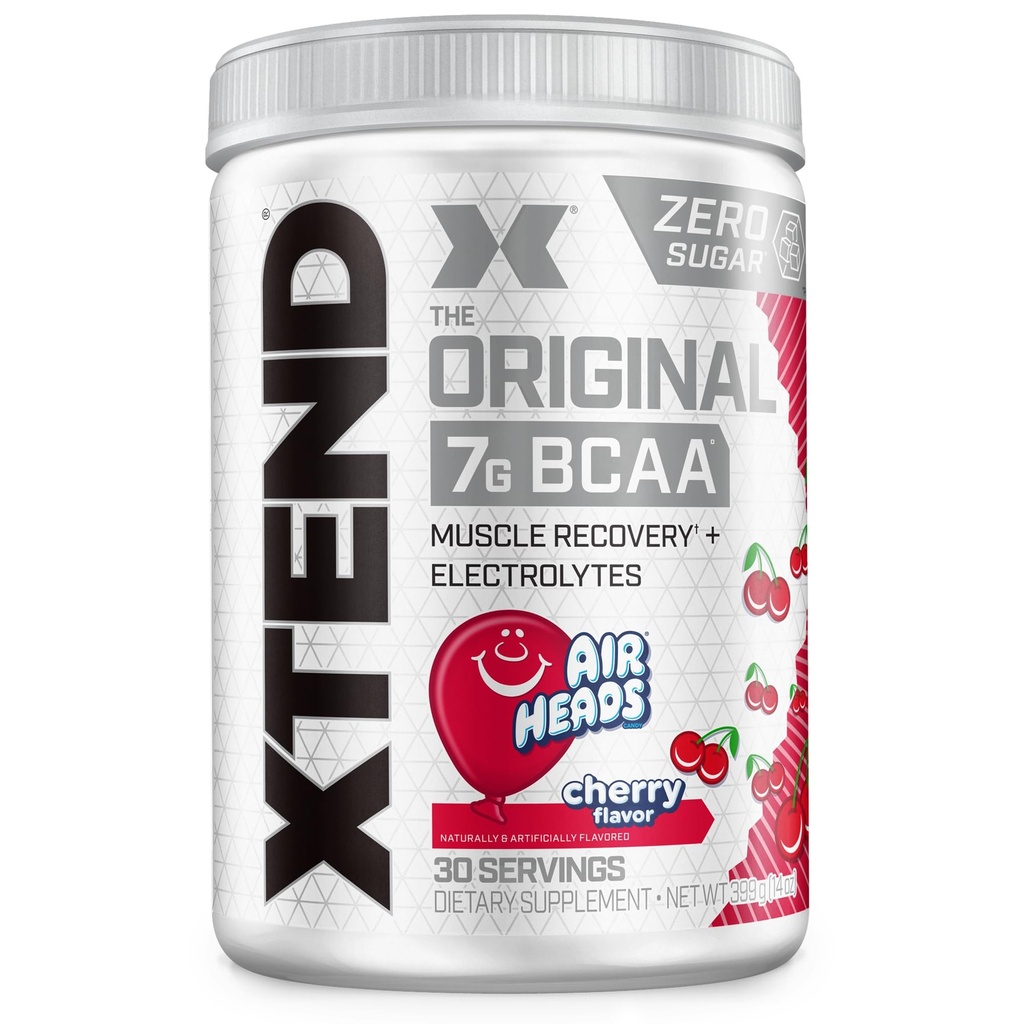 Xtend Original BCAA Powder, 7g BCAA a 2.5g L-glutamin pro svalovou rekuperaci Hydratace a Lean Muscle, Cukr Free Intra a Post Workout Drink s elektrolyty, Cherry Airheads, 30 Služeb