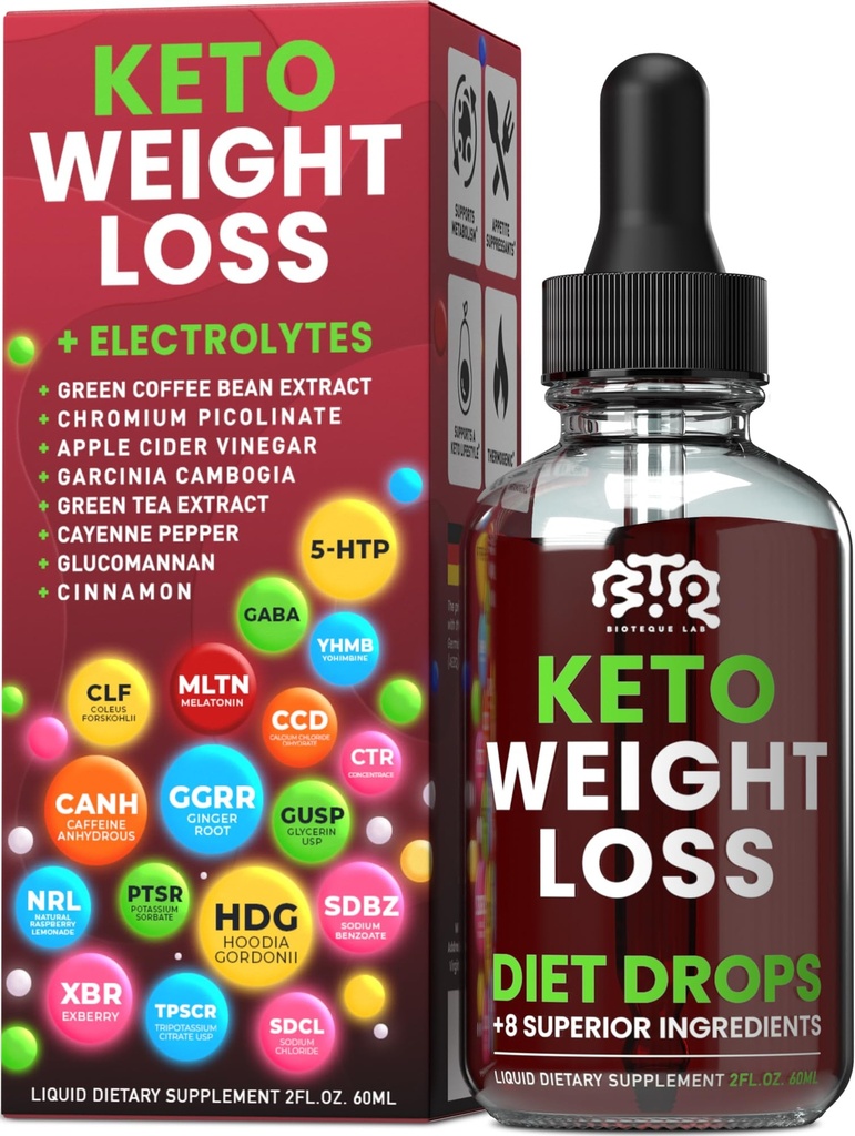 Keto hubnutí dietní kapky, přírodní appetite conpressant, spalovač tuků pro ženy a muže s jablečným moštem, Green Coffee Bean Extract, Skořice, Cayenne Pepper metabolismus Booster