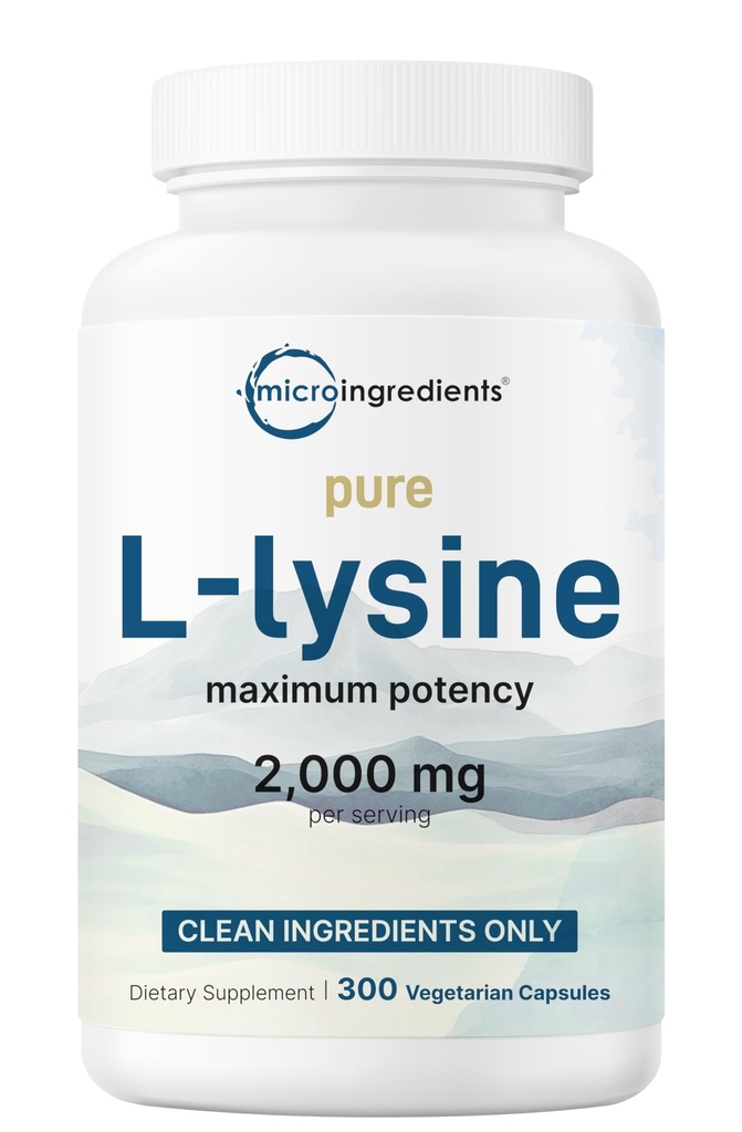 Čisté L- Lysin 2,000mg, 300 Veggie Kapsle 124; Maximální potence, Snadno absorbované, Volný formulář 124; Esenciální aminokyselina pro kolagen, Lip, & Imunitní podpora 124; Čisté ingredience bez filtrů