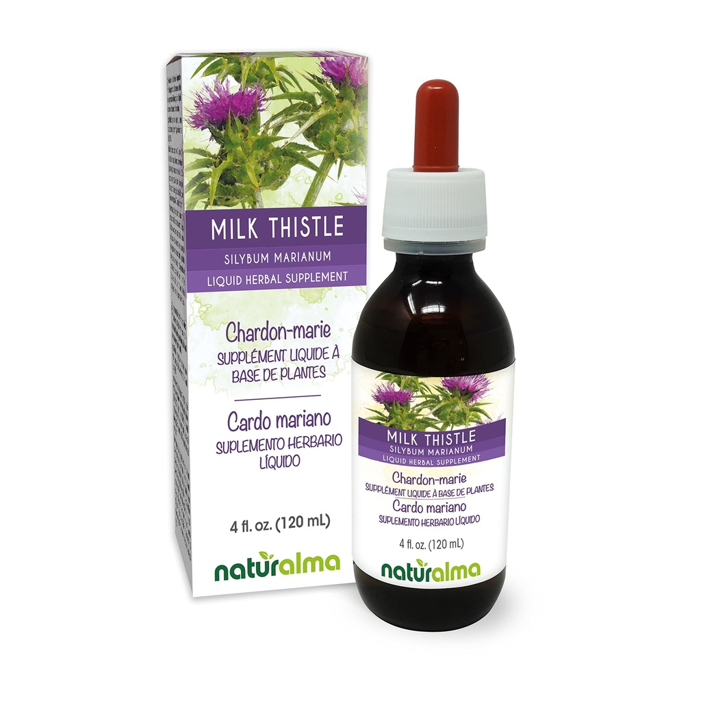 Naturalma Milk Thistle (Silybum marianum) Ovoce a bylina Alcohol- Free tinktura - 4 fl oz Liquid Extract in Drops - Bylinný dodatek - Vegan
